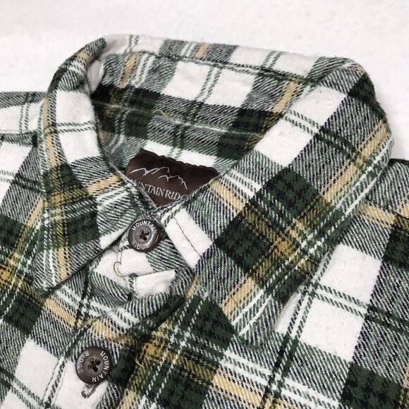90s MOUNTAIN RIDGE Thick Flannel Shirt Men XL Kelly Green Hiking Gorp shacket - Picture 5 of 16